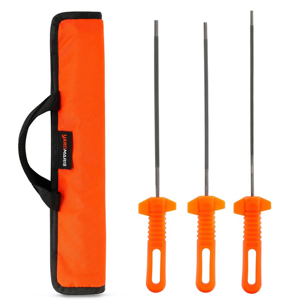 3 Pcs Chainsaw File Kit Includes 5/32", 3/16", 7/32" Round Files with Handle and Storage Bag Professional Chain Saw Sharpener Tool for All Chainsaw Chains