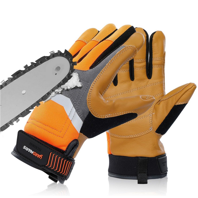 Chainsaw Gloves, Genuine Leather Logging Gloves, 12-Layer Saw Protection, Left Hand Back Anti-Cutting Safety Gloves