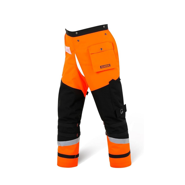 8 Layers Chainsaw Chaps, Heavy Duty Chain Saw Safety Equipment with Adjustable Belt and Gear Pocket, Classic D