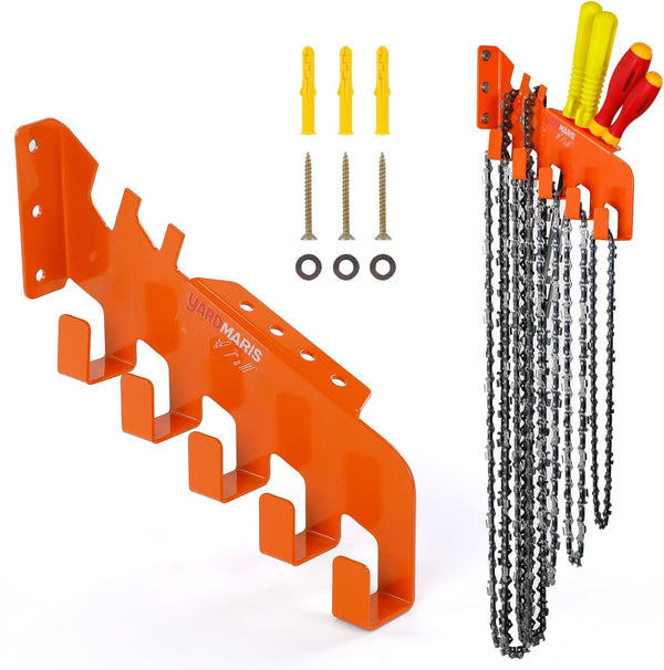 Chainsaw Chain Hanger, Chainsaw Chain Wall Mount with 5 Hooks, Heavy Duty Chainsaw Chain Holder, Chainsaw Chain Storage Rack, Chainsaw Accessories Garage Shed Organizer