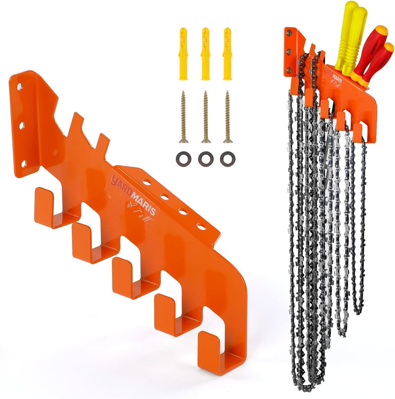 Chainsaw Chain Hanger, Chainsaw Chain Wall Mount with 5 Hooks, Heavy Duty Chainsaw Chain Holder, Chainsaw Chain Storage Rack, Chainsaw Accessories Garage Shed Organizer