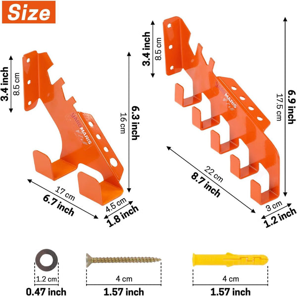 Chainsaw Wall Mount & Chain Hanger, Heavy Duty Chainsaw Holder and Chainsaw Chain Wall Mount Set, Chainsaw Rack with Tool Storage Holes and 5-Chain Hooks for Garage Shed Organization