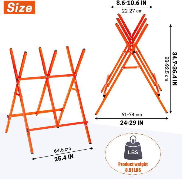Log Saw Horse, Foldable Steel Sawbuck, 10.6 in Diameter Wood Cutting Stand, Adjustable Sawhorse for Firewood Logging