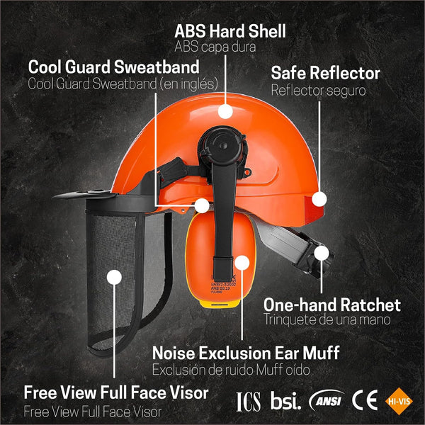 Chainsaw Helmet, Forestry Safety Helmet System with Face and Hearing Protection, Protective Hat with Visor and Muff