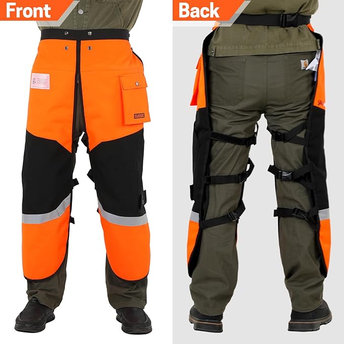 Chainsaw Chaps 8 Layers Heavy Duty Chain Saw Pants Safety Apron with Adjustable Waist and Pocket for Men/Women, Classic C