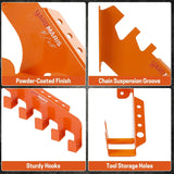 Chainsaw Wall Mount & Chain Hanger, Heavy Duty Chainsaw Holder and Chainsaw Chain Wall Mount Set, Chainsaw Rack with Tool Storage Holes and 5-Chain Hooks for Garage Shed Organization