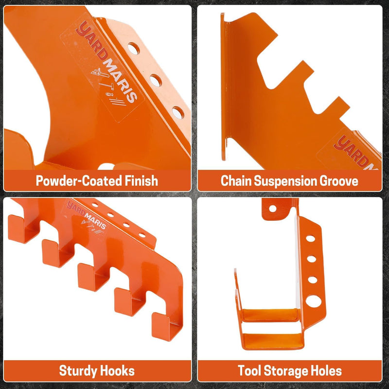 Chainsaw Wall Mount & Chain Hanger, Heavy Duty Chainsaw Holder and Chainsaw Chain Wall Mount Set, Chainsaw Rack with Tool Storage Holes and 5-Chain Hooks for Garage Shed Organization