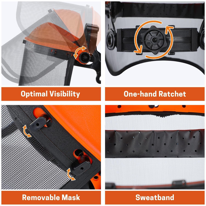 Chainsaw Faceshield, Full Protection Safety Face Mask, Mesh Safety Helmet for Weed Eating Whacking Yard Work