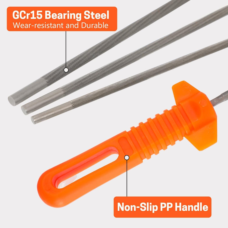 3 Pcs Chainsaw File Kit Includes 5/32", 3/16", 7/32" Round Files with Handle and Storage Bag Professional Chain Saw Sharpener Tool for All Chainsaw Chains