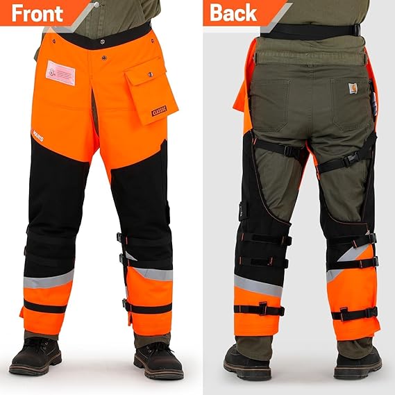 8 Layers Chainsaw Chaps, Heavy Duty Chain Saw Safety Equipment with Adjustable Belt and Gear Pocket, Classic D