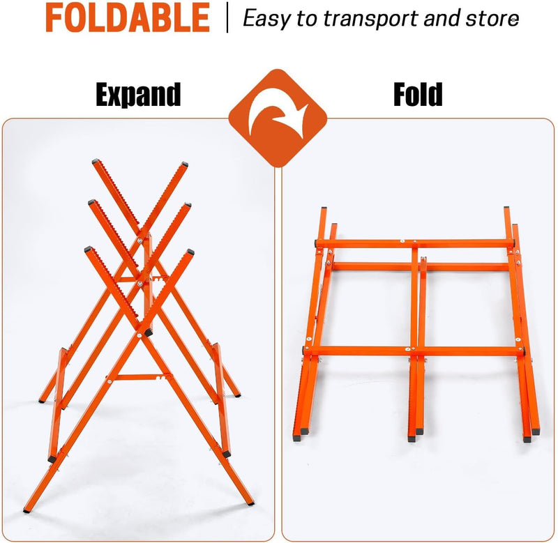 Log Saw Horse, Foldable Steel Sawbuck, 10.6 in Diameter Wood Cutting Stand, Adjustable Sawhorse for Firewood Logging