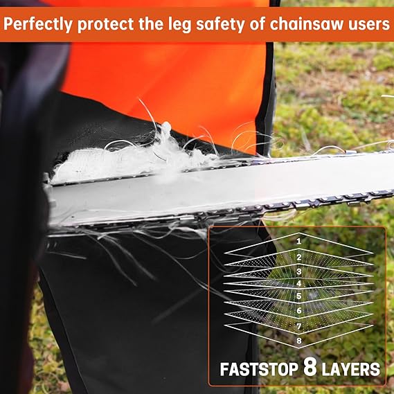 8 Layers Chainsaw Chaps, Heavy Duty Chain Saw Safety Equipment with Adjustable Belt and Gear Pocket, Classic D