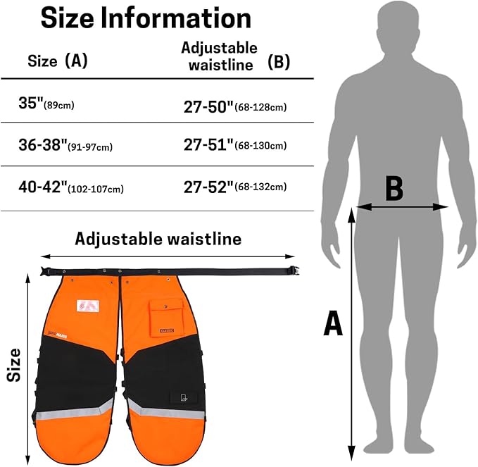 Chainsaw Chaps 8 Layers Heavy Duty Chain Saw Pants Safety Apron with Adjustable Waist and Pocket for Men/Women, Classic C