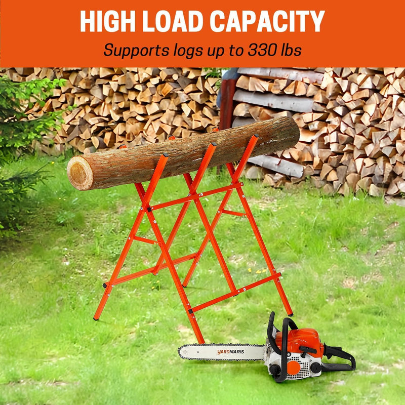 Log Saw Horse, Foldable Steel Sawbuck, 10.6 in Diameter Wood Cutting Stand, Adjustable Sawhorse for Firewood Logging