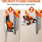 Chainsaw Wall Mount & Chain Hanger, Heavy Duty Chainsaw Holder and Chainsaw Chain Wall Mount Set, Chainsaw Rack with Tool Storage Holes and 5-Chain Hooks for Garage Shed Organization