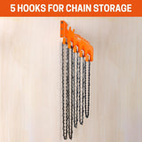 Chainsaw Chain Hanger, Chainsaw Chain Wall Mount with 5 Hooks, Heavy Duty Chainsaw Chain Holder, Chainsaw Chain Storage Rack, Chainsaw Accessories Garage Shed Organizer