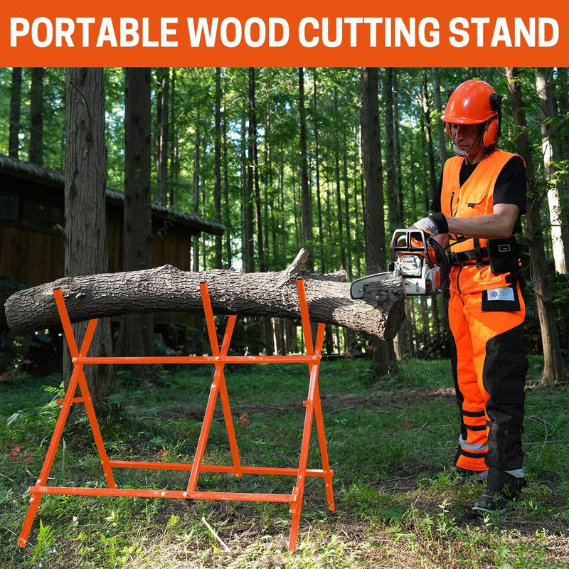 Log Saw Horse, Foldable Steel Sawbuck, 10.6 in Diameter Wood Cutting Stand, Adjustable Sawhorse for Firewood Logging