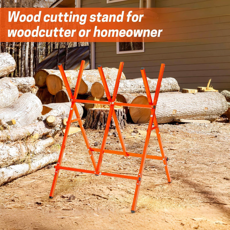Log Saw Horse, Foldable Steel Sawbuck, 10.6 in Diameter Wood Cutting Stand, Adjustable Sawhorse for Firewood Logging