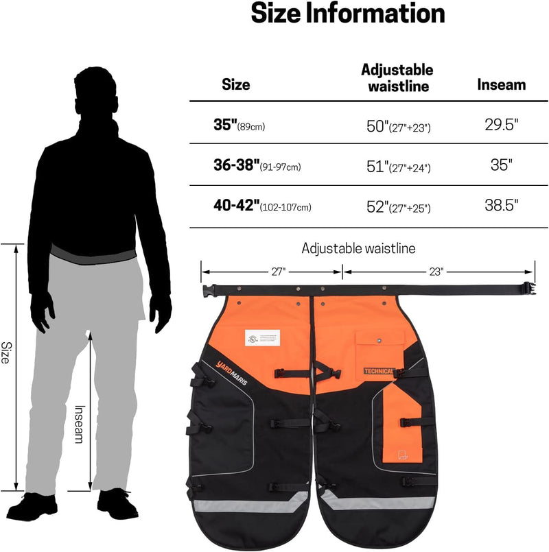 YARDMARIS Technical Version Chainsaw Chaps, Protective Chainsaw Pants,Safety Apron with Pocket, Class B