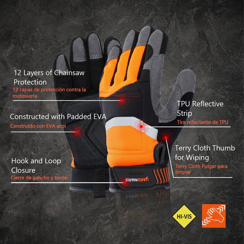 All Purpose Chainsaw Gloves (Upgrade Technical Version), 12-Layer Chainsaw Protection on Left Hand, Safety Saw Protection Logging Gloves with Touchscreen Finger Tip