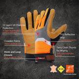 Chainsaw Gloves, Geninue Leather Logging Gloves, 12-Layer Saw Protection, Left Hand Back Anti-Cutting Safety Gloves