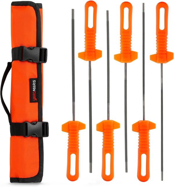 3 Pcs Chainsaw File Kit Includes 5/32", 3/16", 7/32" Round Files with Handle and Storage Bag Professional Chain Saw Sharpener Tool for All Chainsaw Chains
