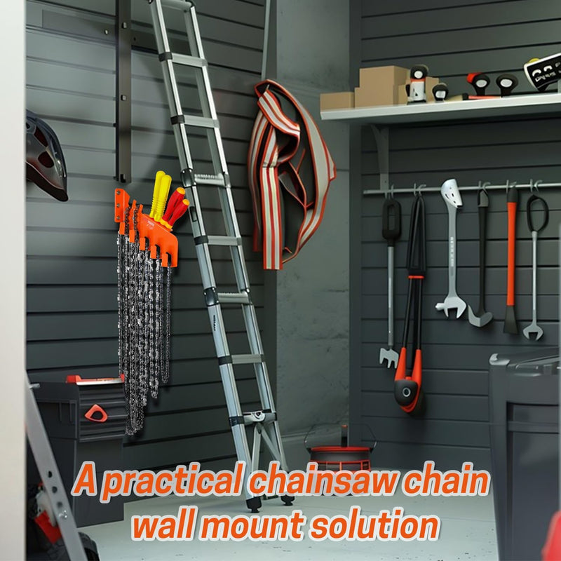 Chainsaw Chain Hanger, Chainsaw Chain Wall Mount with 5 Hooks, Heavy Duty Chainsaw Chain Holder, Chainsaw Chain Storage Rack, Chainsaw Accessories Garage Shed Organizer
